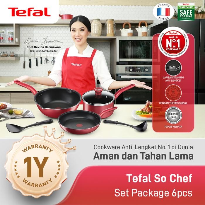 Tefal Cookware Set Induksi Wajan Anti Lengket - So Chef Red 6 pcs