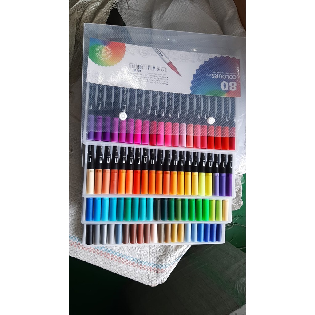 

Spidol Warna Set 48/60/80/100/120 Spidol Brush Pen - Spidol Set Marker Drawing Pen - Warna Warni spidol