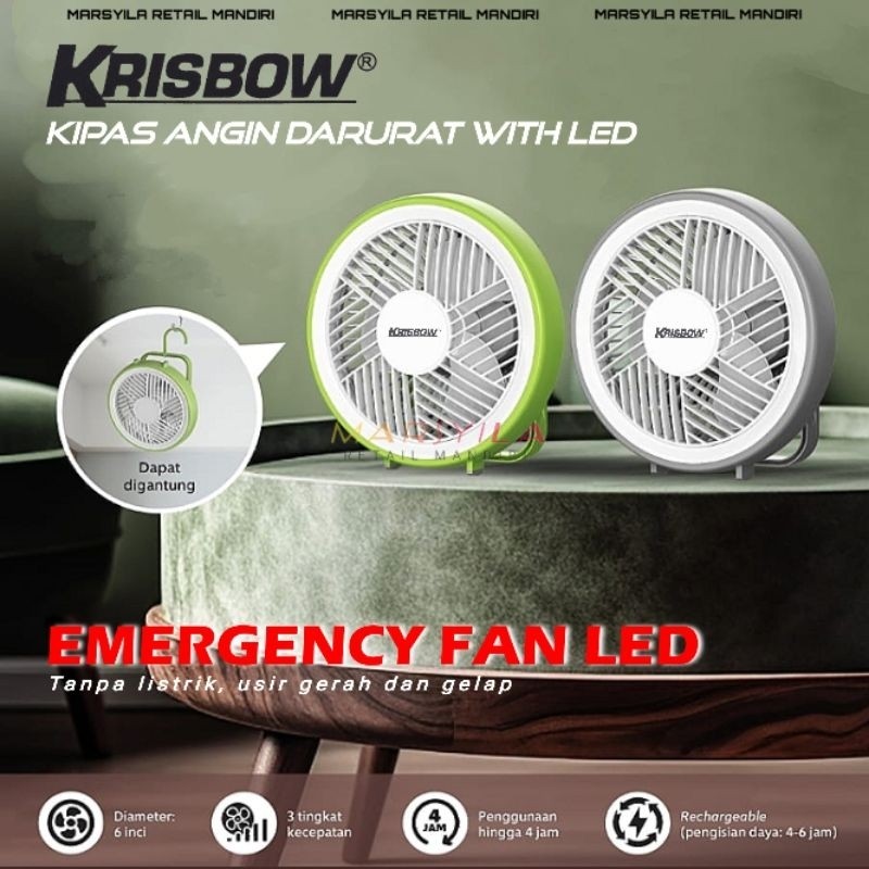 KRISBOW KIPAS ANGIN DARURAT PORTABEL CAS LED 6 INCH | KIPAS ANGIN EMERGENCY LAMPU LED KRISBOW