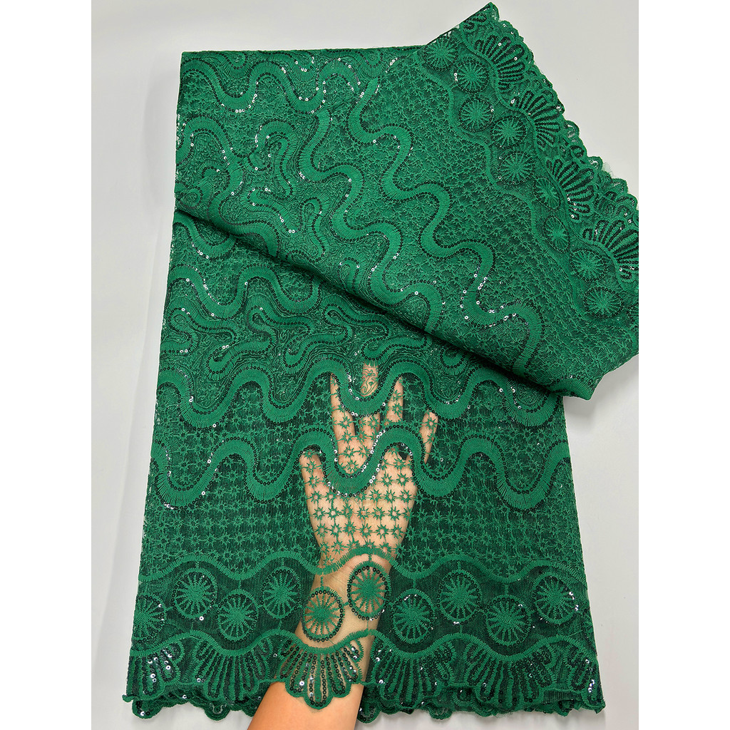 

African Milk Silk Sequins Lace Fabric 2025 Green High Quality French Tulle Lace Fabric For Nigeria Bridal Dress Wedding Party