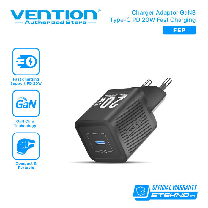 Vention GaN Charger Mini 20W USB Type C PD 3.0 Android iPhone - FEP