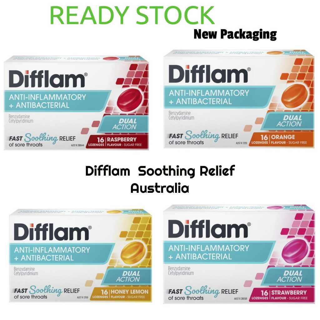 

Difflam Permen tenggorokan DUAL ACTION anti inflamasi sugar free Australia isi 16