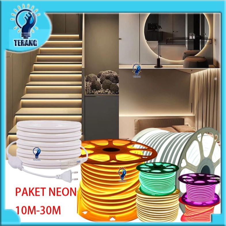 Paket Lampu Neon Flex 220V 10m 15m 20m 25m 30 Meter Warna Neon Box Outdoor IP65 Huruf DIY 220V Strip