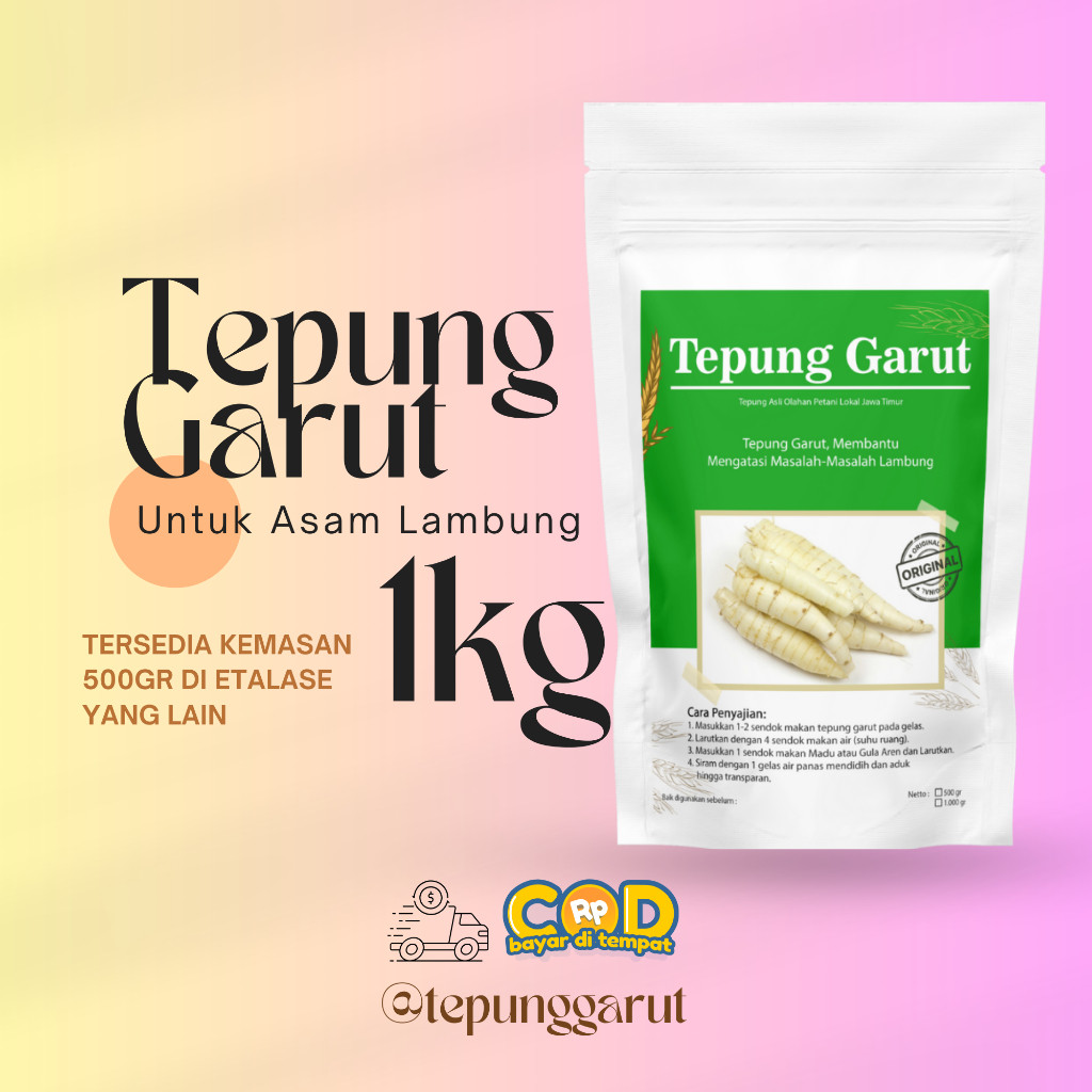 

TEPUNG GARUT UNTUK ASAM LAMBUNG PATI GARUT ASLI TEPUNG PATI GARUT 1KG
