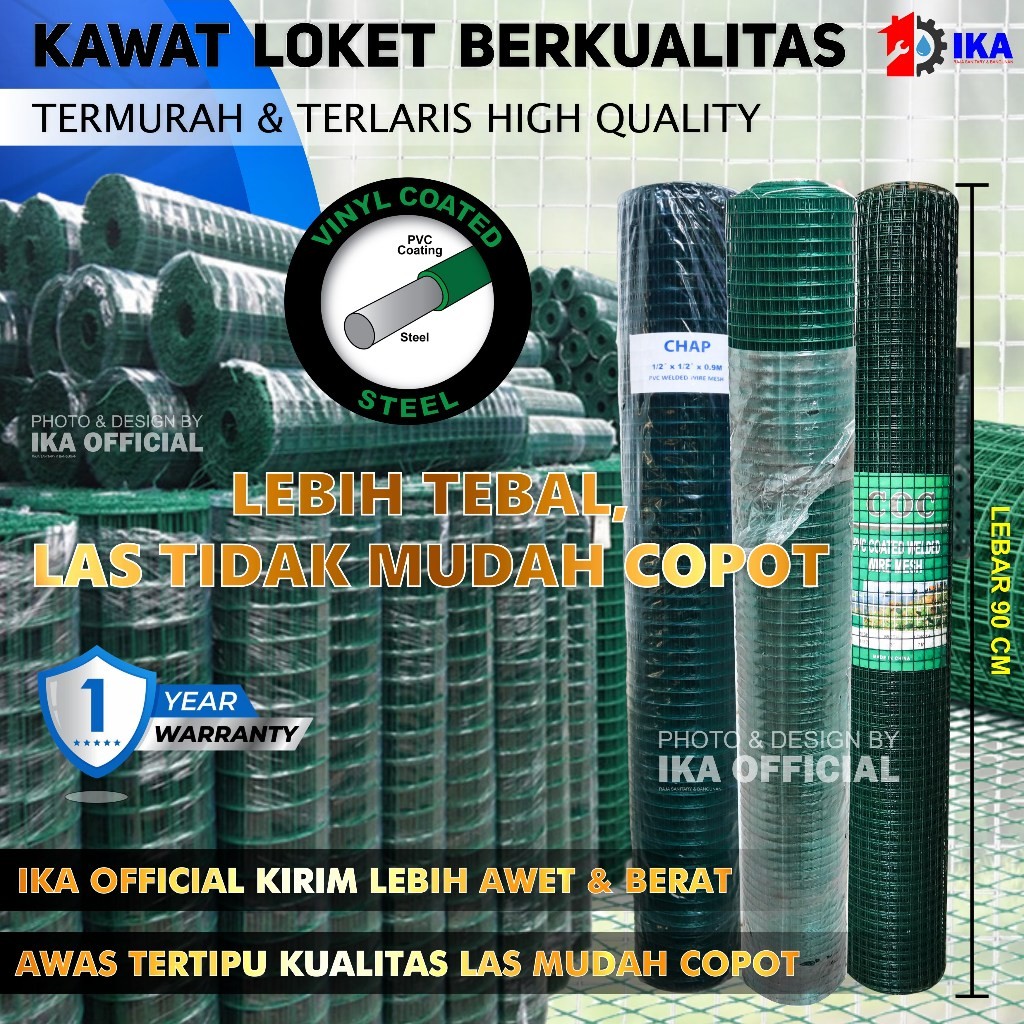 Kawat loket pvc ram ayakan 1/2 INCH 10m kandang tambak Kawat Ram Loket PVC Hijau Ayakan Kandang 1/2"