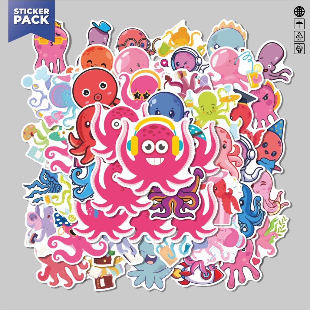 

[100PCS]Stiker Pack Hewan Gurita Aesthetic Vinyl Anti Air Dekorasi Sticker Laptop Buku Journal Koper Helm Casing HP Gitar Helm Skateboard