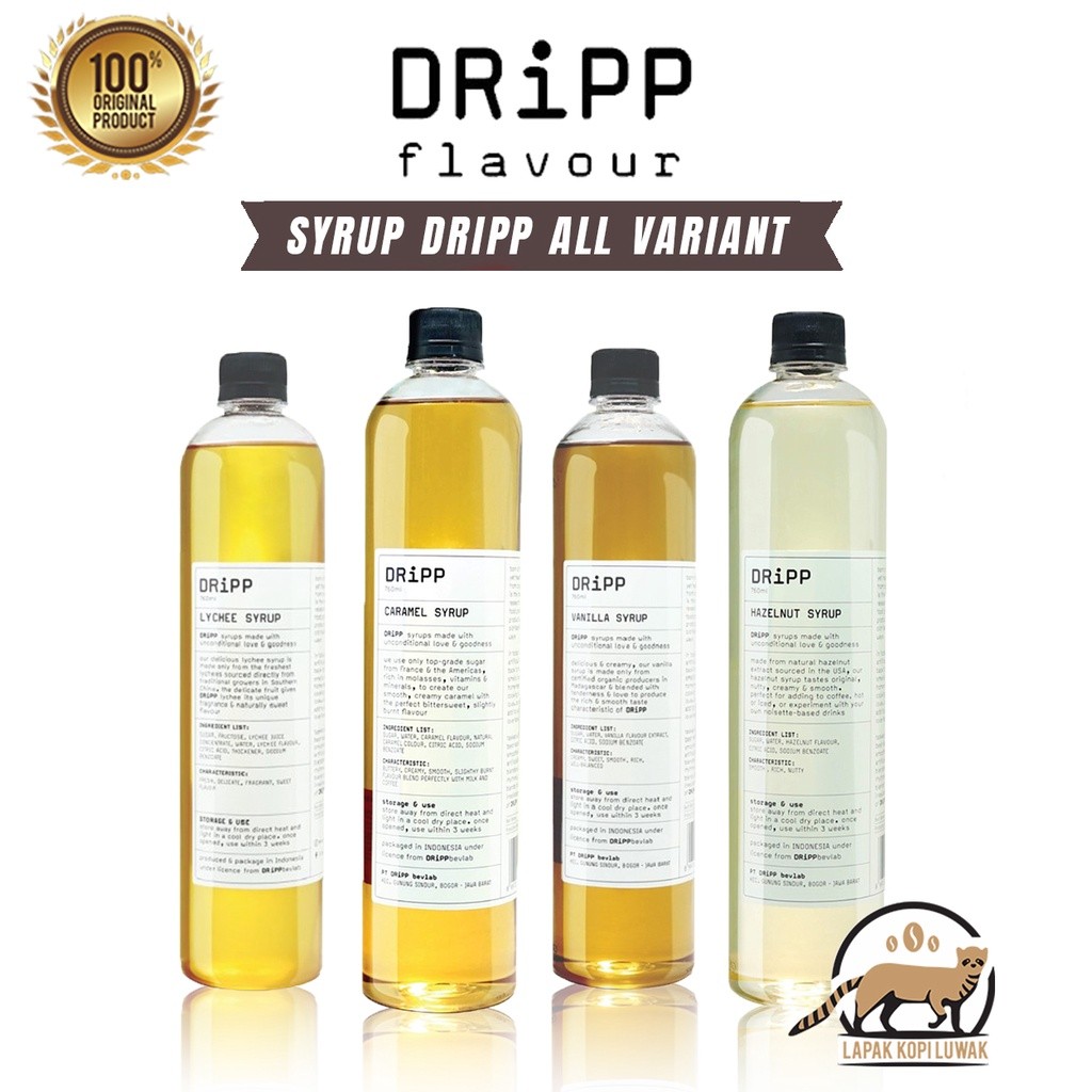

Dripp Syrup All Variant - Sirup Dripp Pandan, Caramel, Hazelnut, Vanilla, Lychee, Palm Sugar
