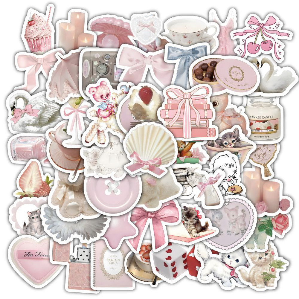 

10/30/60pcs Cute Pink Coquette Girl Aesthetic Stickers Notebook Laptop Phone Suitcase Notebook Stationery Sticker Decals Kid Toy