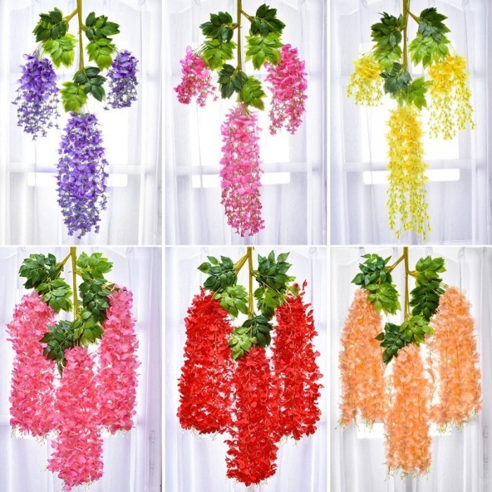 12 PCS  BUNGA WISTERIA JUMBO 1 LUSIN Dekorasi Wedding Pernikahan - Full Putih