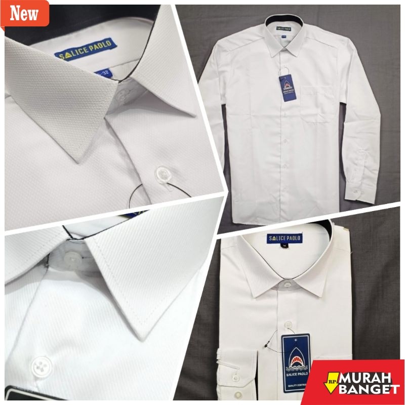 Kemeja formal pria Kemeja Pria Putih Slimfit Doby Serat Kerah Dalam Hitam Salice Paolo