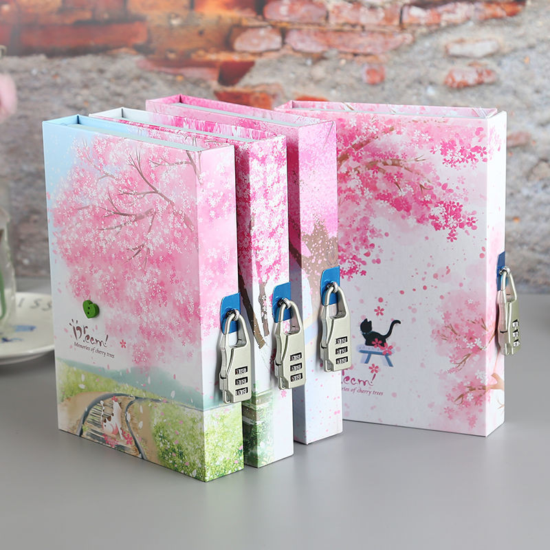 

Line Retro Password Book with Lock Diary Thickened Creative Hand Ledger Student Notepad Stationery Notebook Cute