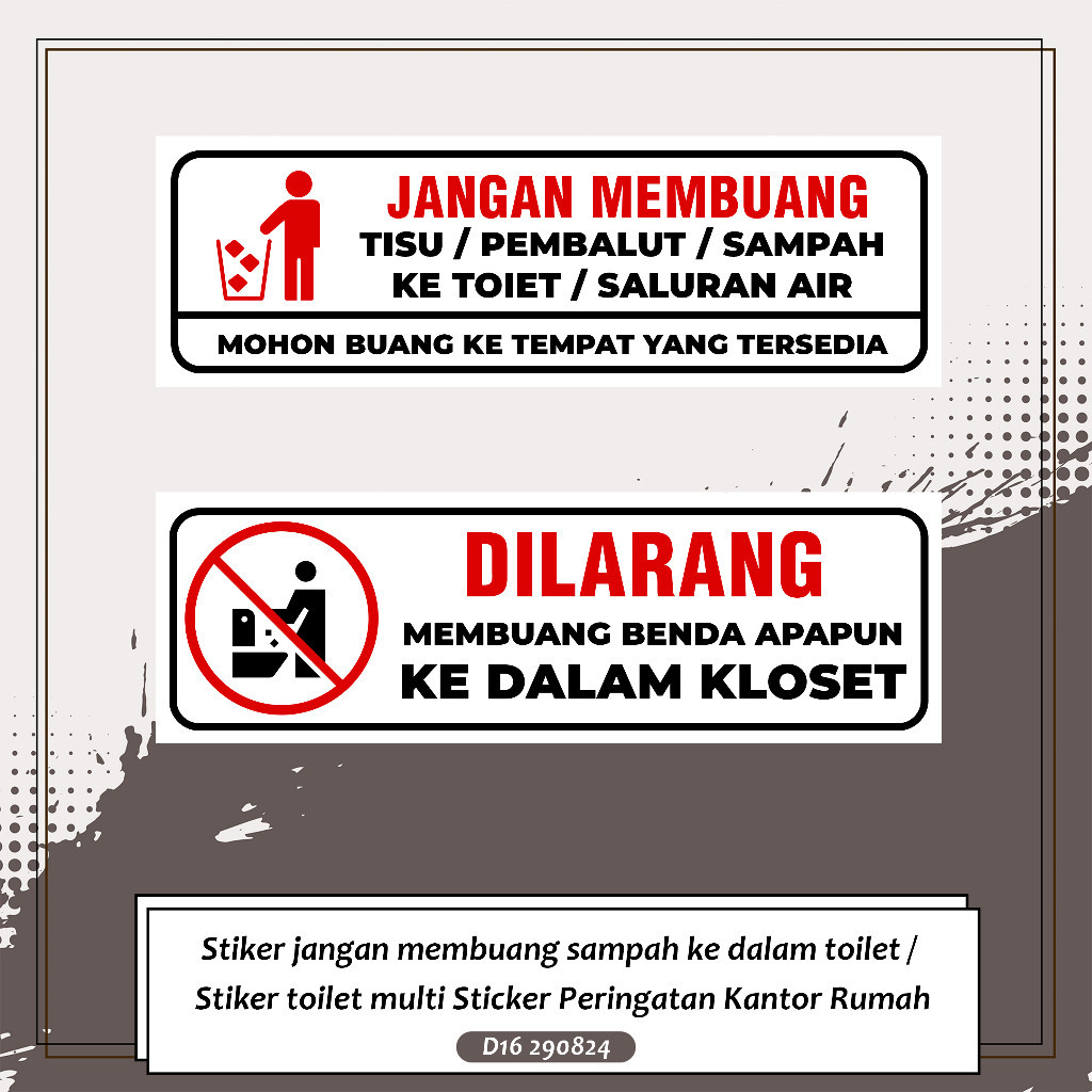 

Stiker jangan membuang sampah ke dalam toilet / Stiker toilet multi Sticker Peringatan Kantor Rumah