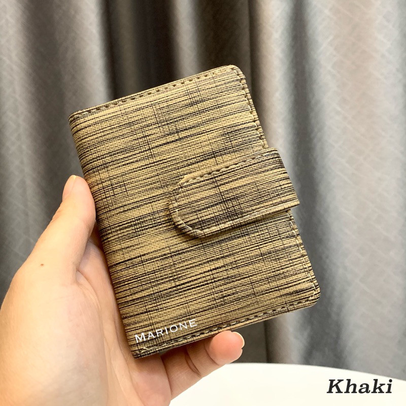 Dompet Kartu Uang & Atm Kayu Pria wanita card kancing lipat Tempat Kartu Motif Serat Kayu Keren Mara