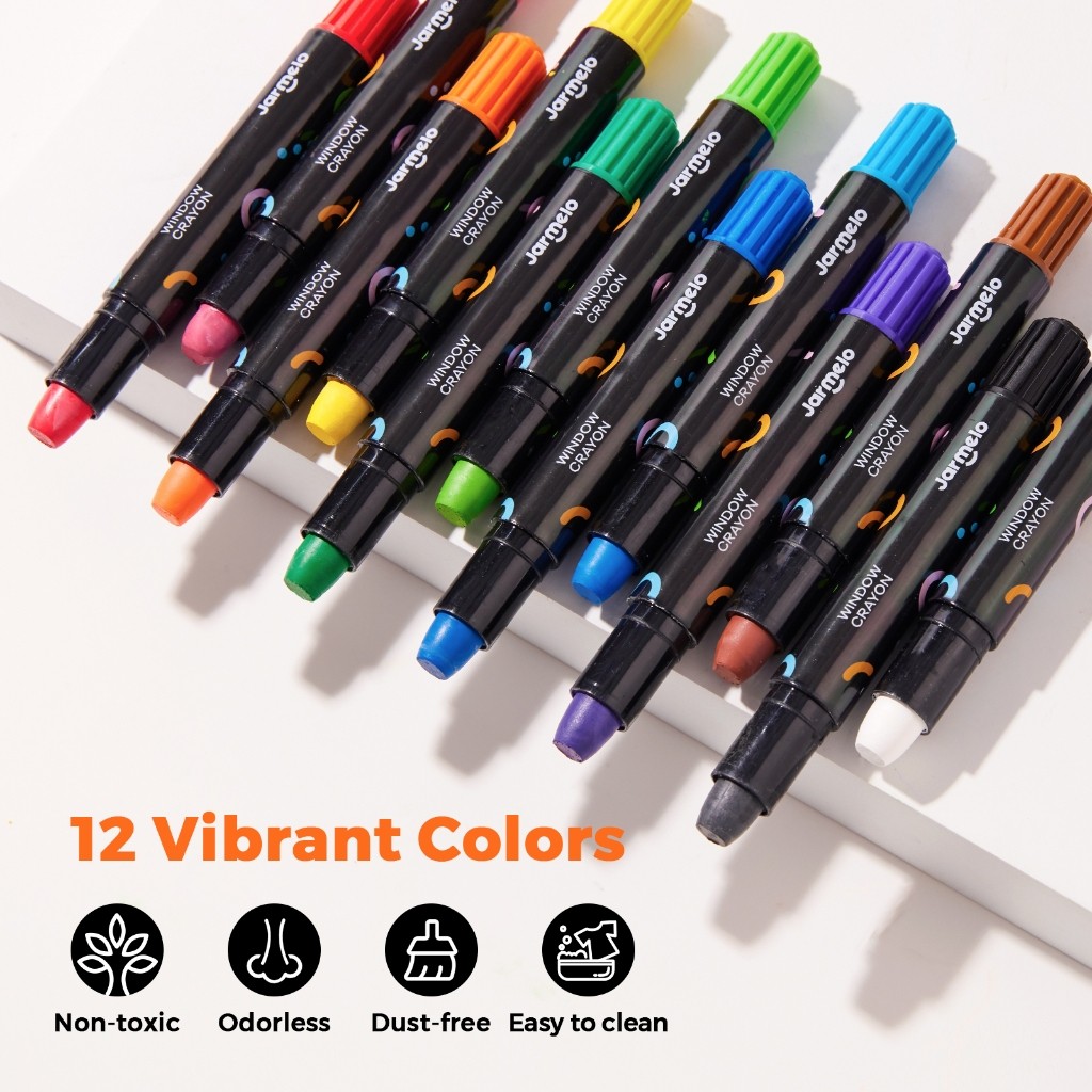 

JARMELO Window Crayons 6/12 Colors Krayon Kaca Jendela Nontoxic Crayon Coloring Mewarnai Anak Joan Miro Jar Melo