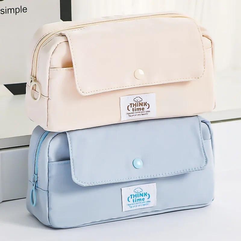 

1 Piece Minimalism Pencil Case for Student Creative Design Solid Color Series Pencil Pouch Large Capacity Stationery School Bag