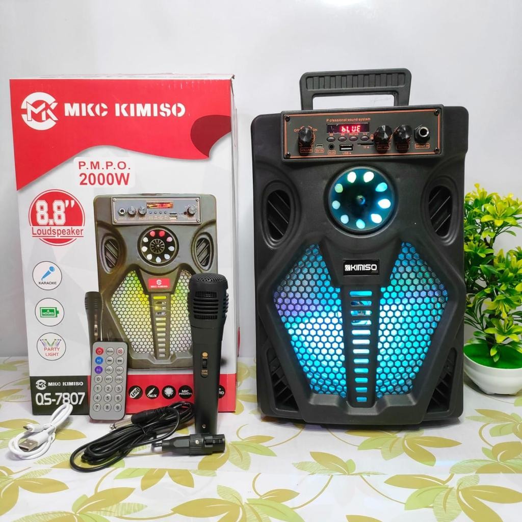 NOIR Speaker Kimiso QS 7807 Ukuran 8.8 Inch Free Microphone & Remote
