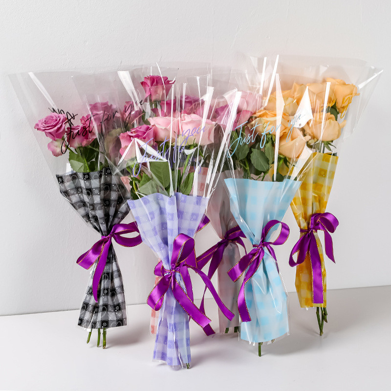 

30pcs/lot Transparent Lattice Rose Flower Bouquet Bag Flower Wrapping Paper Florist Packaging Material