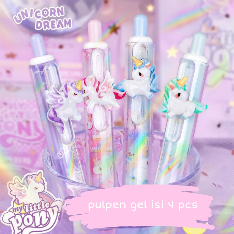 

TERMURAH! PULPEN GEL UNICORN DREAMY 3D KAWAII DENGAN DOUBLE LAYER PEN ISI 4 PCS