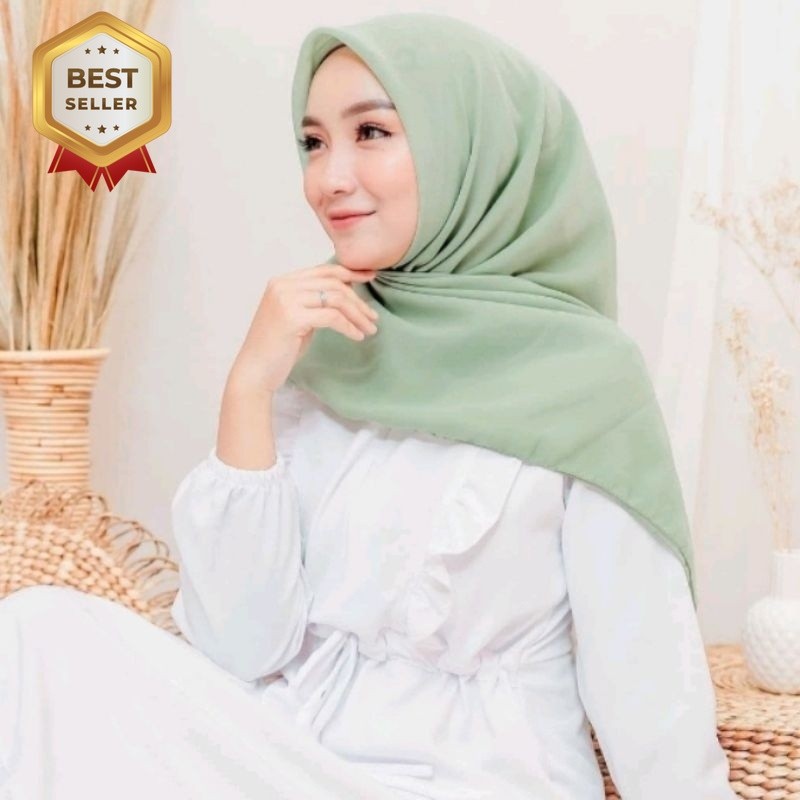 Bella Square Hijab Segi Empat Warna Sage Green Bahan Polycotton