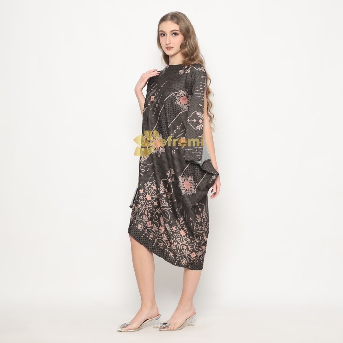 ▛NEW SALE▟- MALL [Limited Stok]☝ KAFTAN PREMIUM DRESS WANITA MODERN PESTA LEBARAN BATIK SBN NAVY VN1