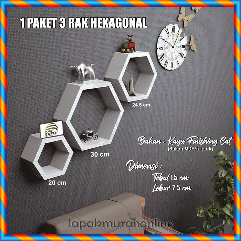 [1 set 3 pcs]Rak dinding Hexagonal segi enam kayu tempel dinding minimalis / Rak Hexagonal Kayu / Ra