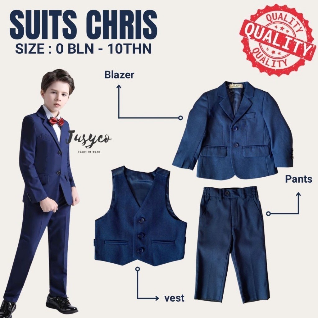 Jusyco Chris Navy Boy Suits / Setelan Jas Formal Resmi Anak Laki-Laki