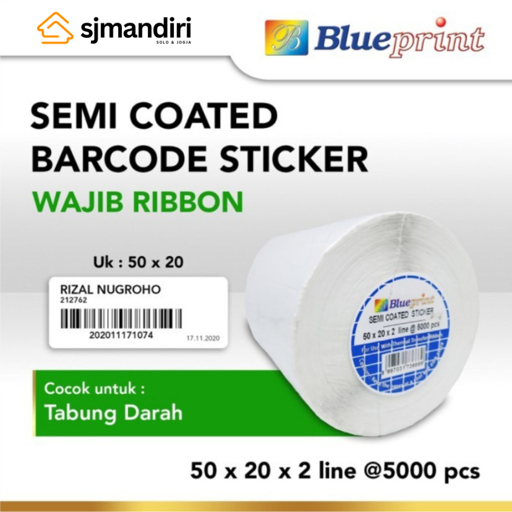 

SW MALL Sticker label Barcode 50 x 20 x 2 Line Semi Coated Stiker Barcode Blueprint