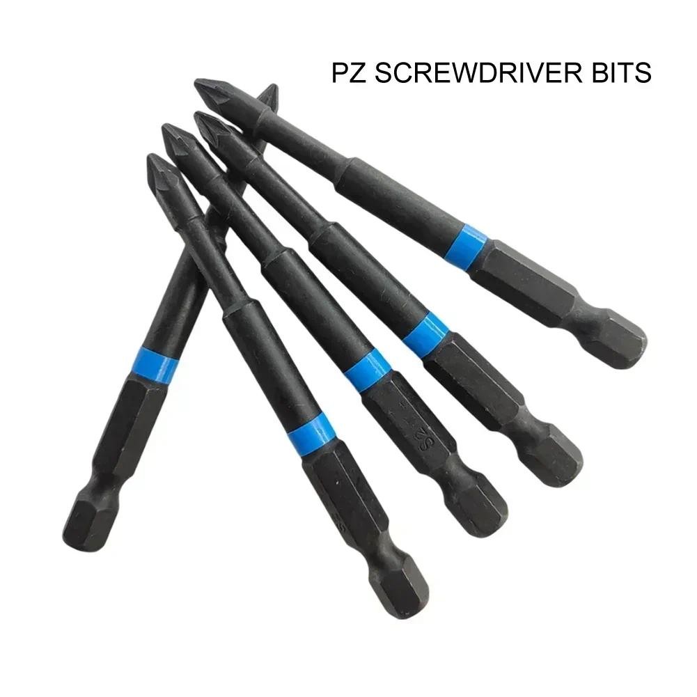 5Pcs PZ2 Impact Screwdriver Bits 75mm Pozidriv Screwdriver Set 1/4 Inch Hex Shank Magnetic PZ1 PZ2 P