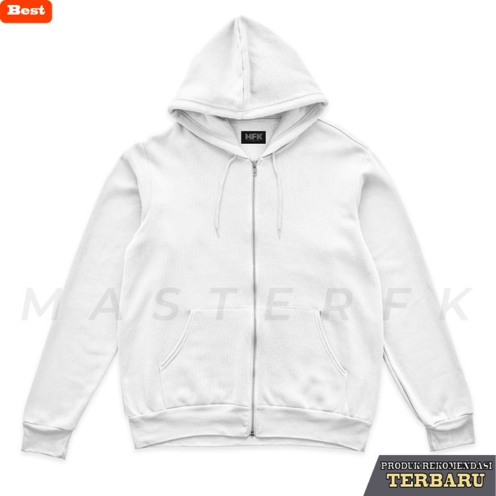 hoodie pria keren PROMO JAKET SWEATER HOODIE POLOS RESLETING ZIPPER UNISEX PRIA WANITA - Putih, M