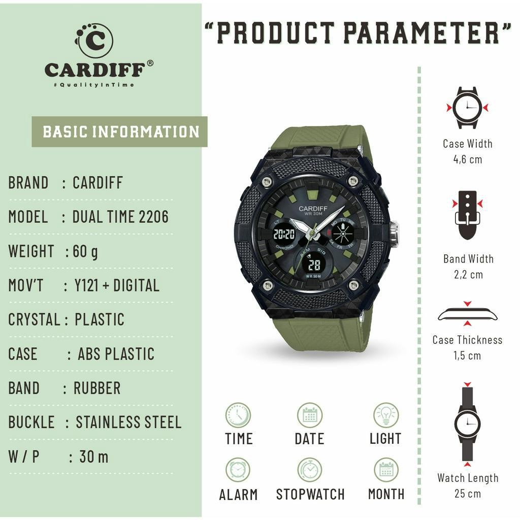 CARDIFF DT 2206 Jam Tangan Pria Dual Time Water Resist