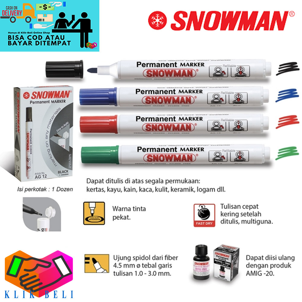 

Spidol Permanen AG-12 Marker Snowman / Spidol Permanent Tidak Bisa Hapus - 1 Pcs