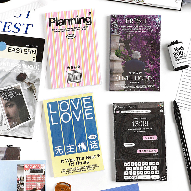 

100Pcs Happy Memo Material Paper Korean Decoration Scrapbooking Diary Album DIY Collage Background Paper Stationery