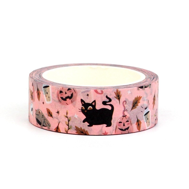 

2023 NEW 1PC 10M Decorative Happy Halloween Cats Pumpkins Leaves Washi Tape for Planner Masking Tape Cute Stationery