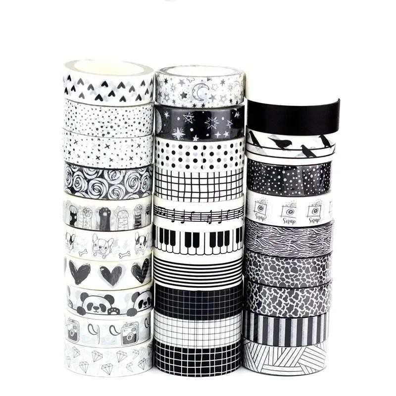 

NEW 1PC 10M Decorative Black and White Japanese Washi Tape Set DIY Journaling Adhesive Moon Masking Tape Cute Stationery