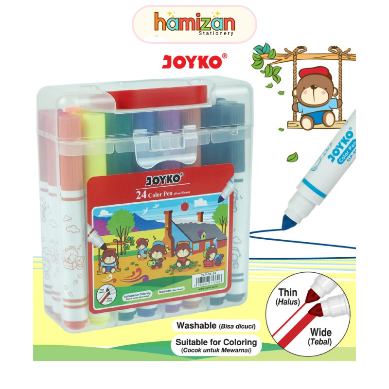 

( 1set ) Clp 56-24 Spidol Bisa Dicuci / Washable Color Pen 24w Joyko CLP 56 24 warna / Pulpen Pena Warna Color Pen Joyko CLP-56 - CLP-56-24 Warna Murah Berkualitas