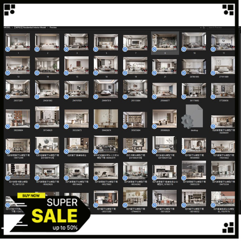 【SKP023】160GB+ Sketchup Desain Residential interior Vray Enscape model Scene Siap Render HD