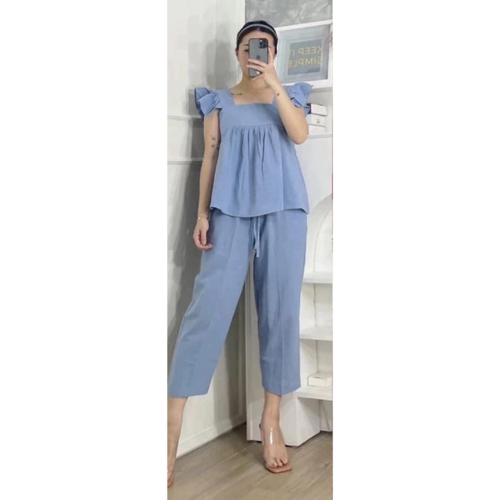 Setelan Blouse Celana Crinkle One Set Wanita