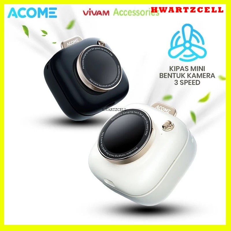 [HWARTZ] ACOME AF002 Mini Fan Desain Kamera Portable Kipas Angin Mode Senyap 3 Mode Kecepatan