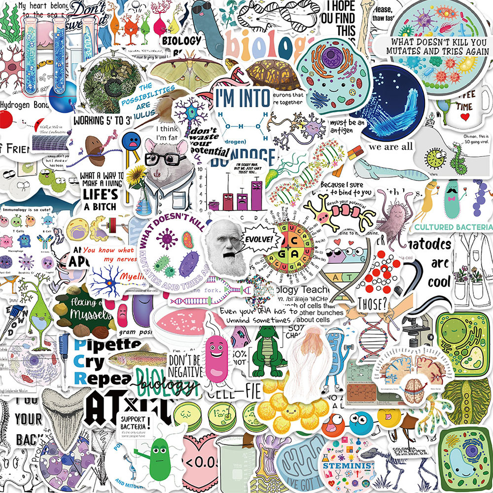 

10/30/50/100PCS Cartoon Biology Medical Stickers Cell DNA Decals Waterproof DIY Suitcase Phone Skateboard Laptop PVC Sticker Toy