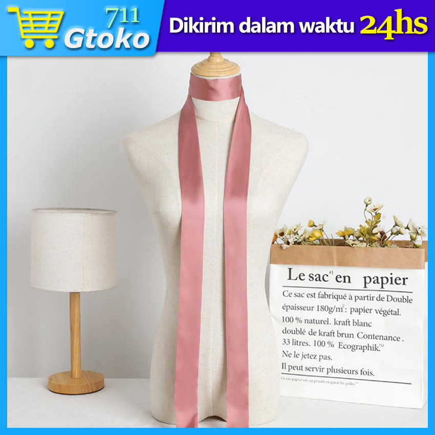 Ikat Pinggang Satin Silk Syal Scarf Panjang Polos Obi Belt Tali Dasi Pita Leher Ikat Rambut Wanita K