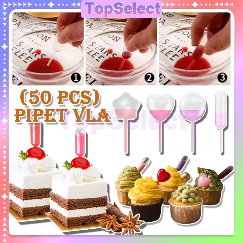 50 Pcs Pipet Cupcake /Pipet Vla Puding /Pipet Plastik kue /Macaroons Pipet /Dessert Pipet /Selai Pip