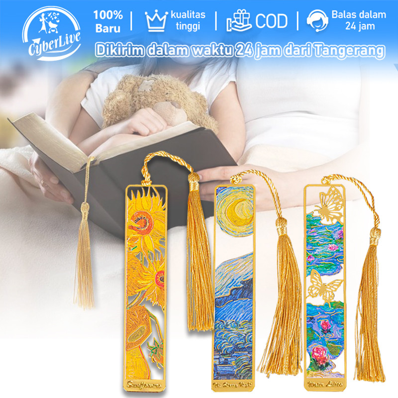 

1pcs Bookmark Metallic Pembatas Buku Metal Van Gogh Monet Aesthetic
