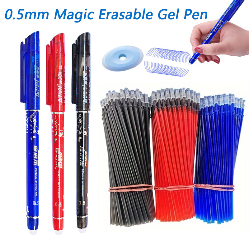 

Creative Erasable Gel Pens Set 0.5mm Black Red Blue Magic Replaceable Refills Rods Washable Handle Writing Stationery Supplies