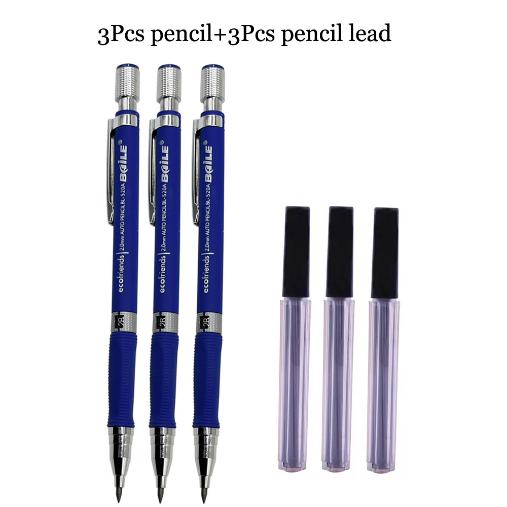 

Mechanical Pencil Set 2.0 mm with 2B Black Lead Refill For Writing Sketching Art Drawing Painting School Automatic Pencil
