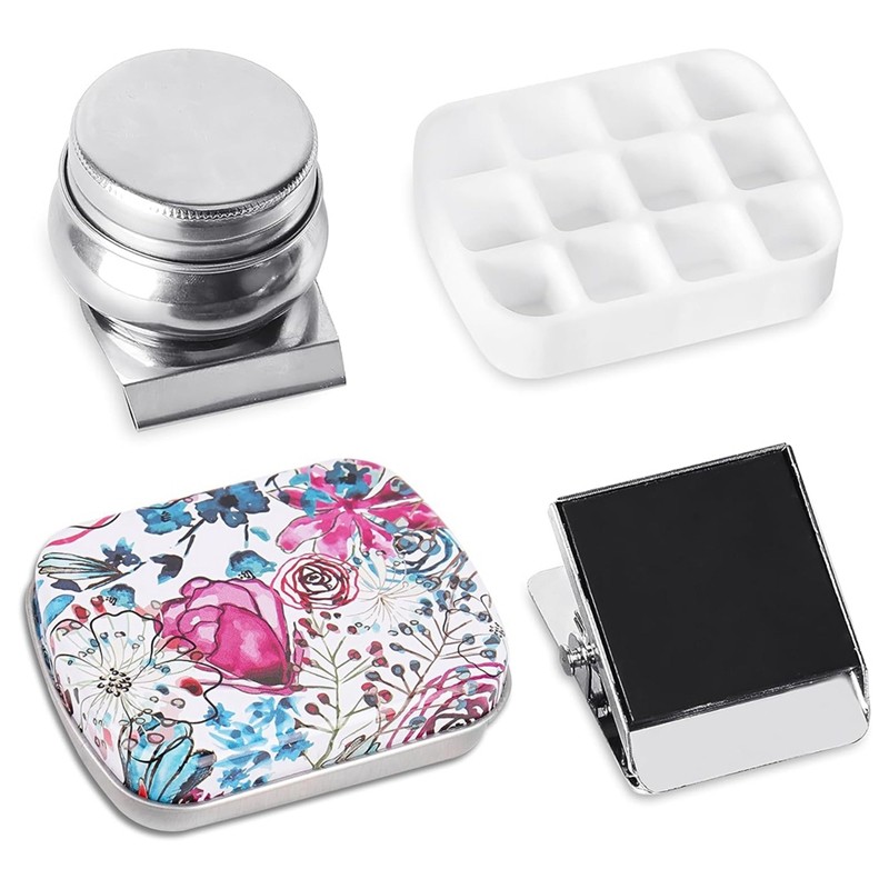

Portable Mini Tin Box,12-Well Empty Watercolor Palette,Small Paint Storage Kits With Magnetic Clip And Oil Pot