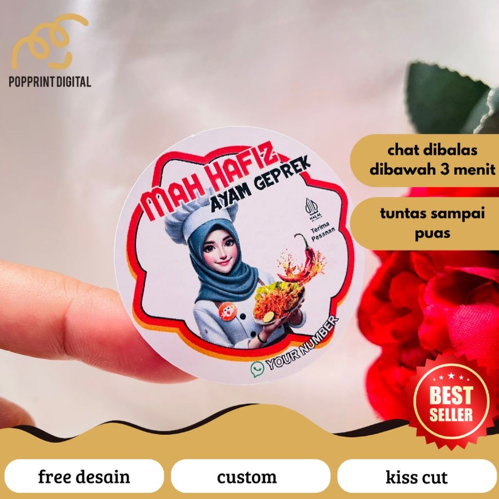 

PopPrints 2-4 Cetak Stiker Makanan Ayam Geprek Goreng Bulat Chromo Sticker Label Box Kardus Custom