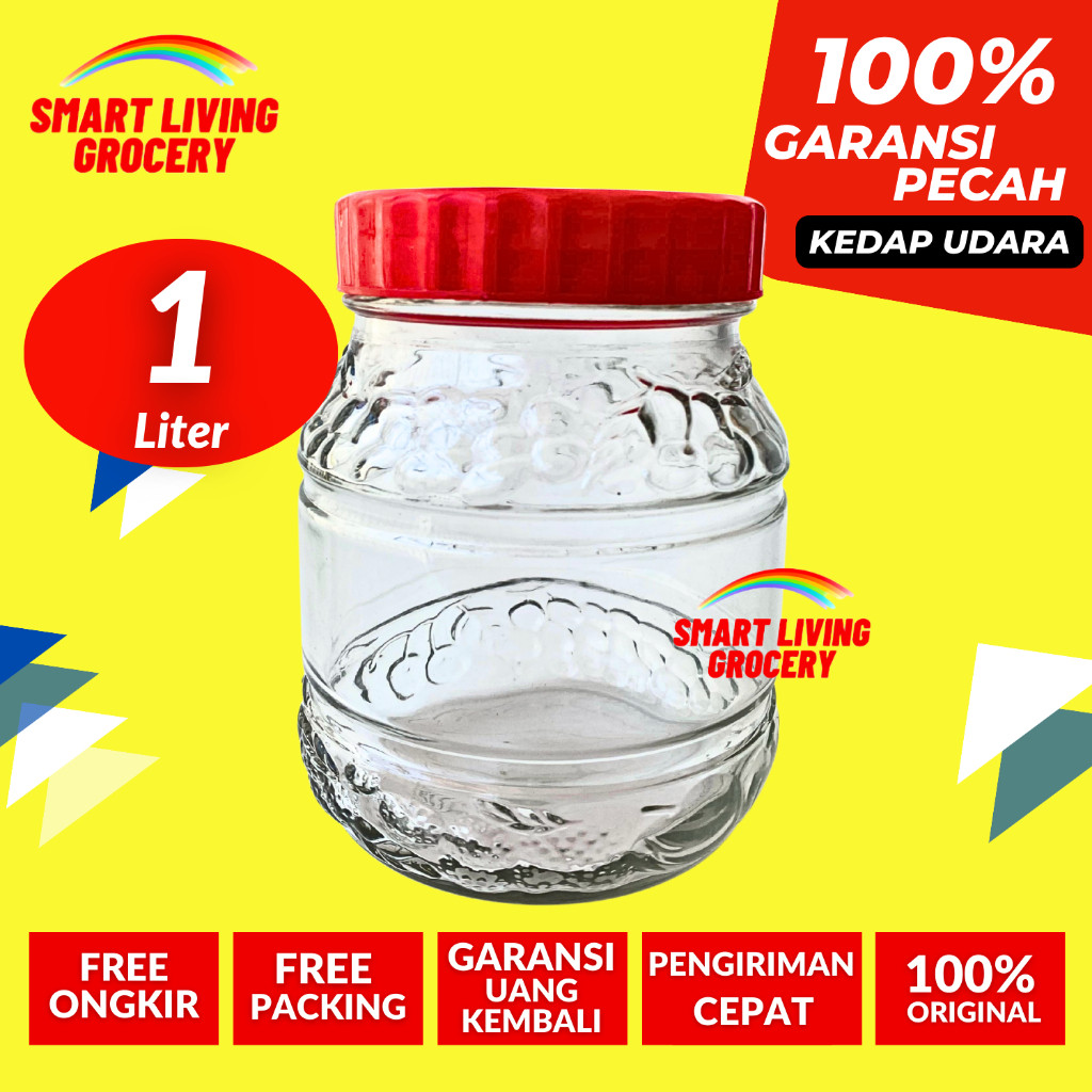 TOPLES JAR KACA JADUL 1 LITER TUTUP PLASTIK KEDAP UDARA 1 L TEMPAT PENYIMPANAN MAKANAN TOPLES BOTOL 