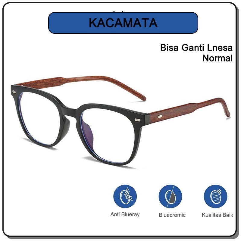 Viendo Kacamata Photocromic Anti Radiasi Blueray Pria Wanita Cowok TR90 Retro Style Frame 2 in 1 Blu