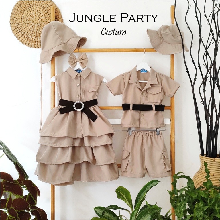 Jungle Party Costum | Setelan Anak Laki Laki / kostum zoo keeper/ baju safari anak dan dewasa / sete