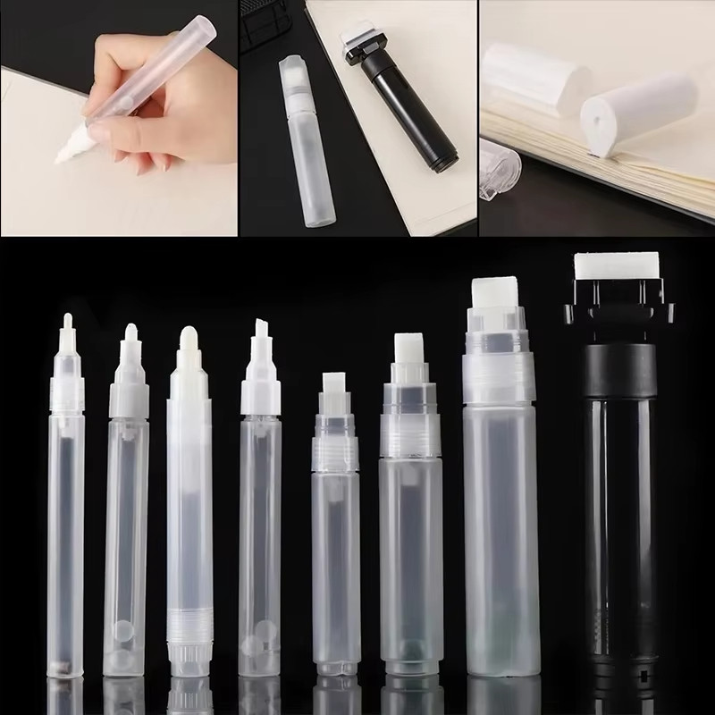 

3/5/8/10/15/30mm Reusable Graffiti Pen Plastic Transparent Bucket Tube, Empty Rod Liquid Chalk Marking Pen Paint Pen Accessories